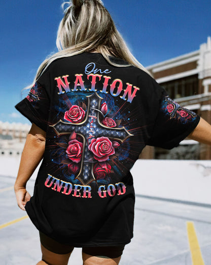 One Nation Under God Cross Rose Women's All Over Print Shirt - Tltr0407233