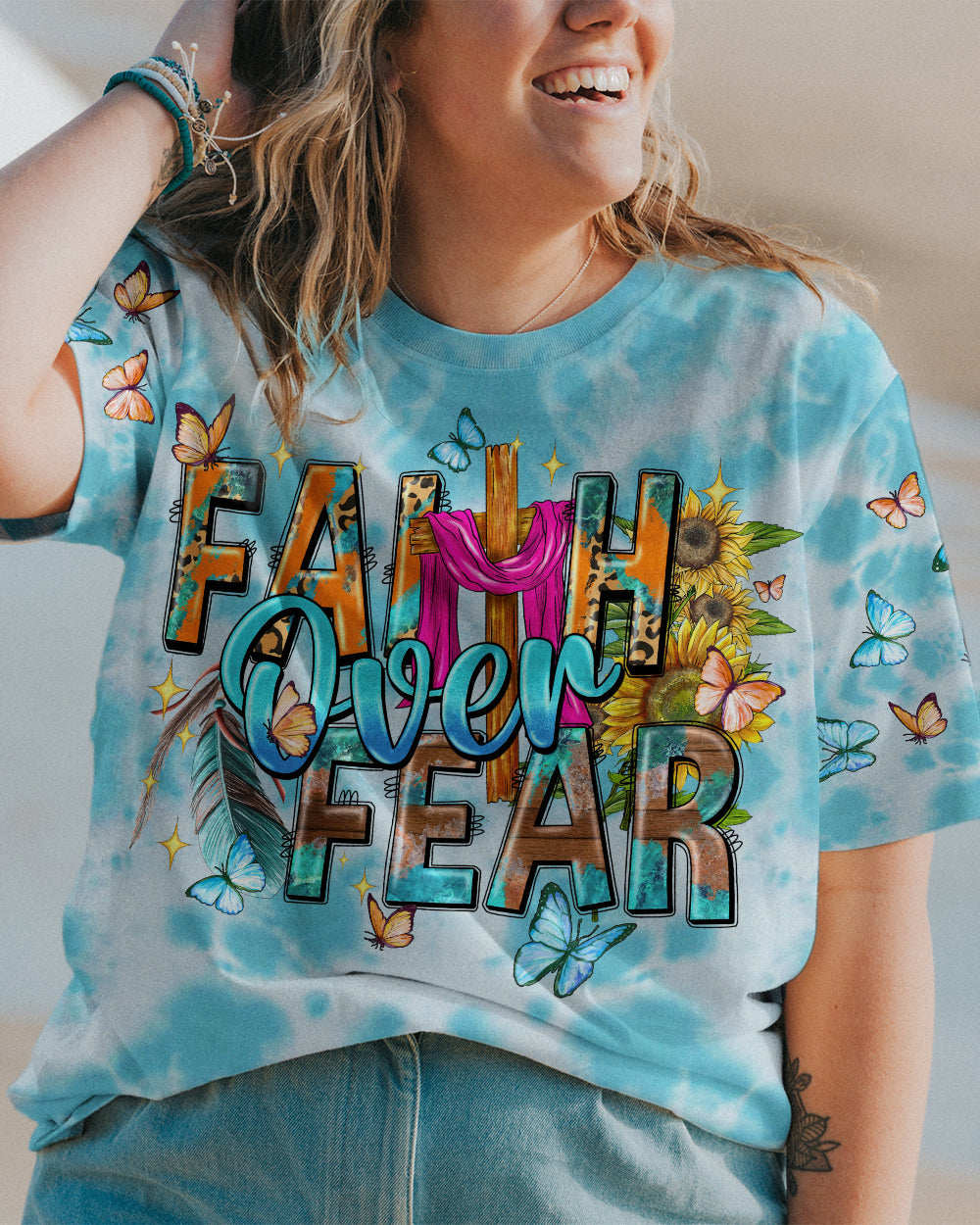 Faith Over Fear Tie Dye Women's All Over Print Shirt - Tytd0807233