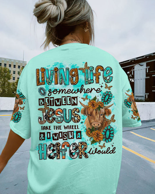 Living Life Somewhere Between Jesus Cow Women's All Over Print Shirt - Tltr3108231