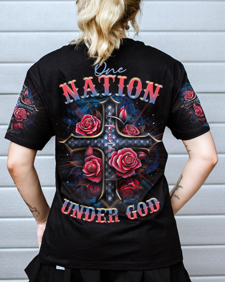 One Nation Under God Cross Rose Women's All Over Print Shirt - Tltr0407233