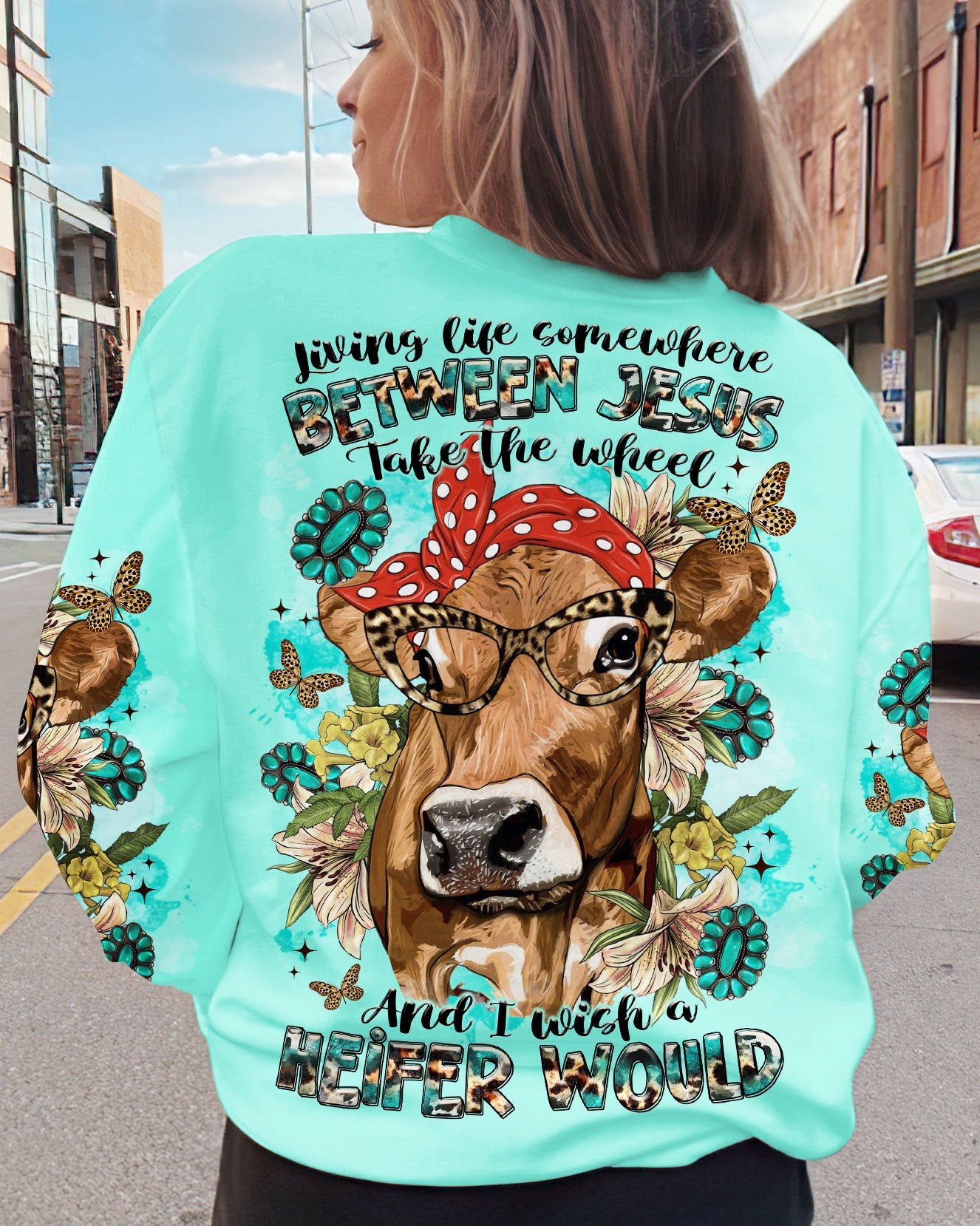 Living Life Somewhere Between Jesus Cow Women's All Over Print Shirt - Tltr2311233