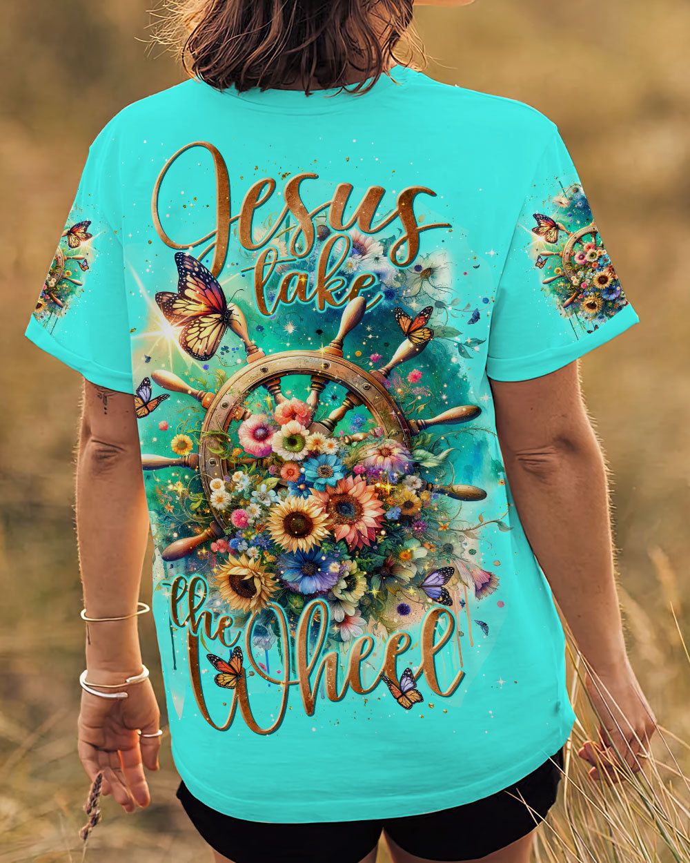 Jesus Take The Wheel Floral Women's All Over Print Shirt - Tlnt2411231