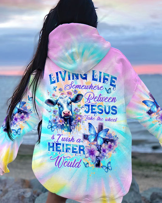 Living Life Somewhere Between Jesus Cow Women's All Over Print Shirt - Tltw1010232