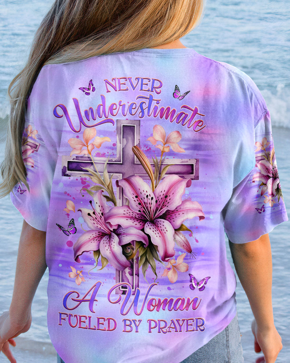 Never Underestimate A Woman Fueled By Prayer Women's All Over Print Shirt - Yhhg2408233