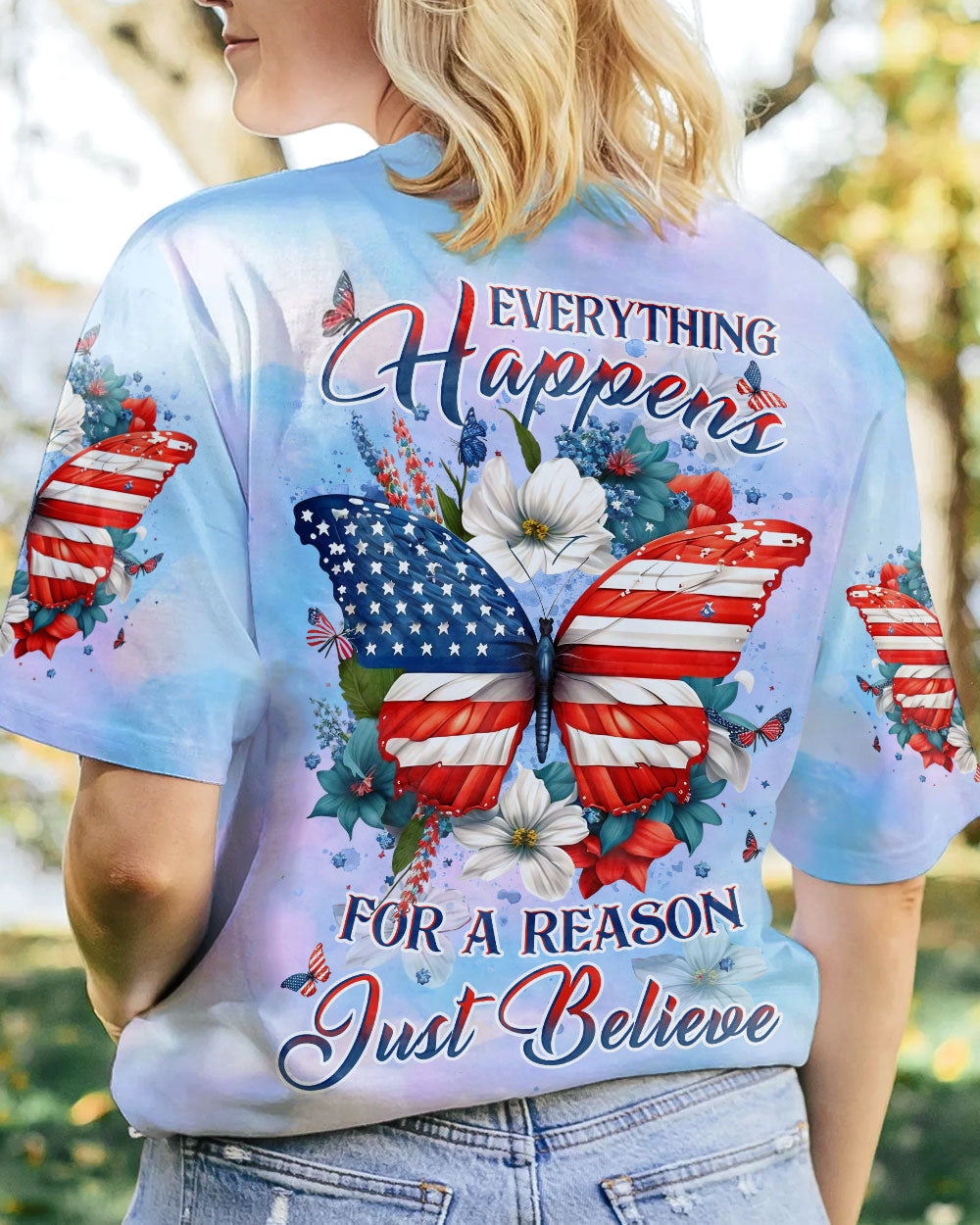 Just Believe Butterfly Flag Women's All Over Print Shirt - Yhdu0408232