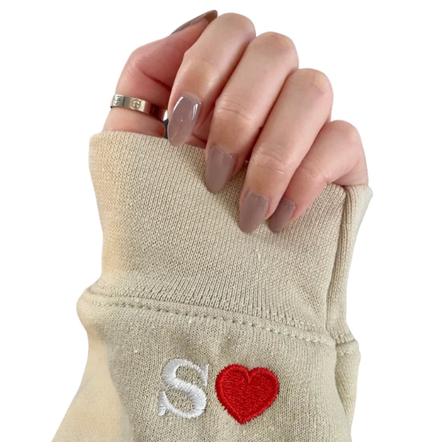 Custom Embroidered Initial Heart Sweatshirt, Couple Shirt, Initial On Sleeve, Couple's Shirt, Wedding, Valentines Gift