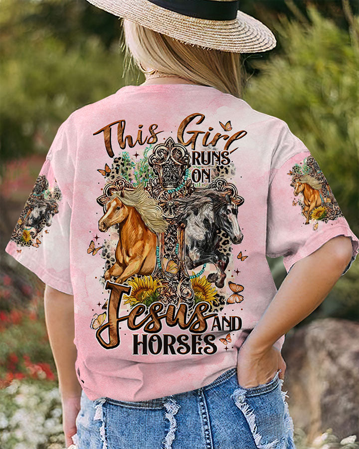 Runs On Jesus And Horses Women's All Over Print Shirt - Tltw0807234