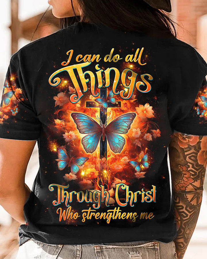 I Can Do All Things Through Christ Butterfly Cross Women's All Over Print Shirt - Tltw1410234