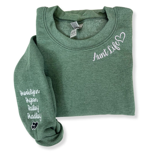 Aunt Life Sweatshirt or Hoodie with Children Names on Sleeve