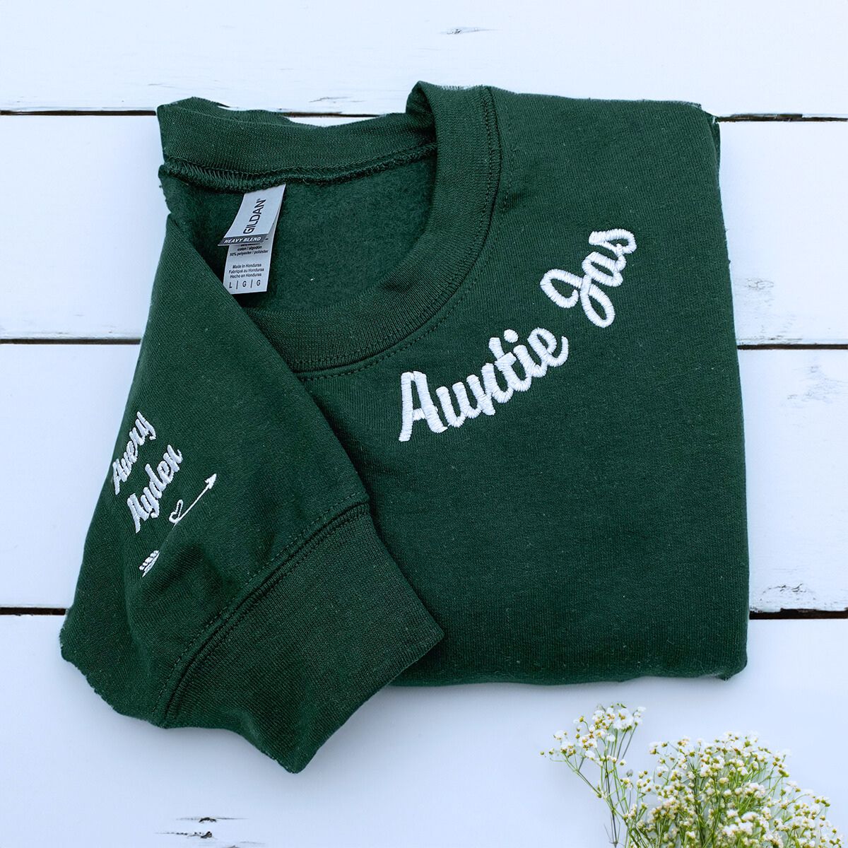 Aunt Sweatshirt or Hoodie with Niece or Nephew Names on Sleeve, Custom Embroidered Gift for Aunt