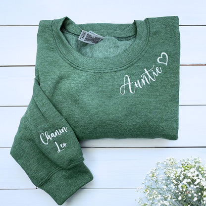 Aunt Life Sweatshirt or Hoodie with Children Names on Sleeve