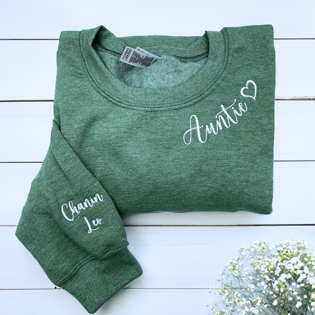 Aunt Sweatshirt or Hoodie with Niece or Nephew Names on Sleeve, Custom Embroidered Gift for Aunt