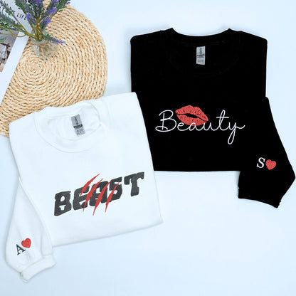 Beauty and Beast Sweatshirt or Hoodie, Custom Embroidered Gift for Couples Valentine Day