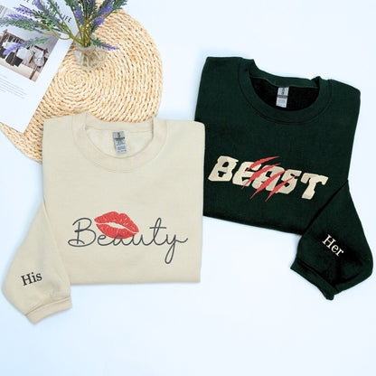 Beauty and Beast Sweatshirt or Hoodie, Custom Embroidered Gift for Couples Valentine Day