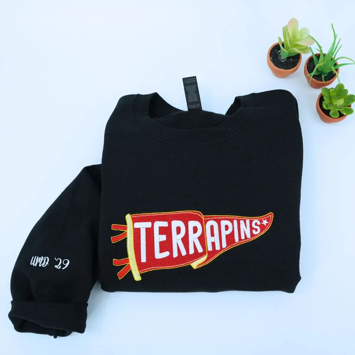 Custom Embroidered Pennant Sweatshirt or Hoodie with Team Name, College Football Sport Team Game Day Gift