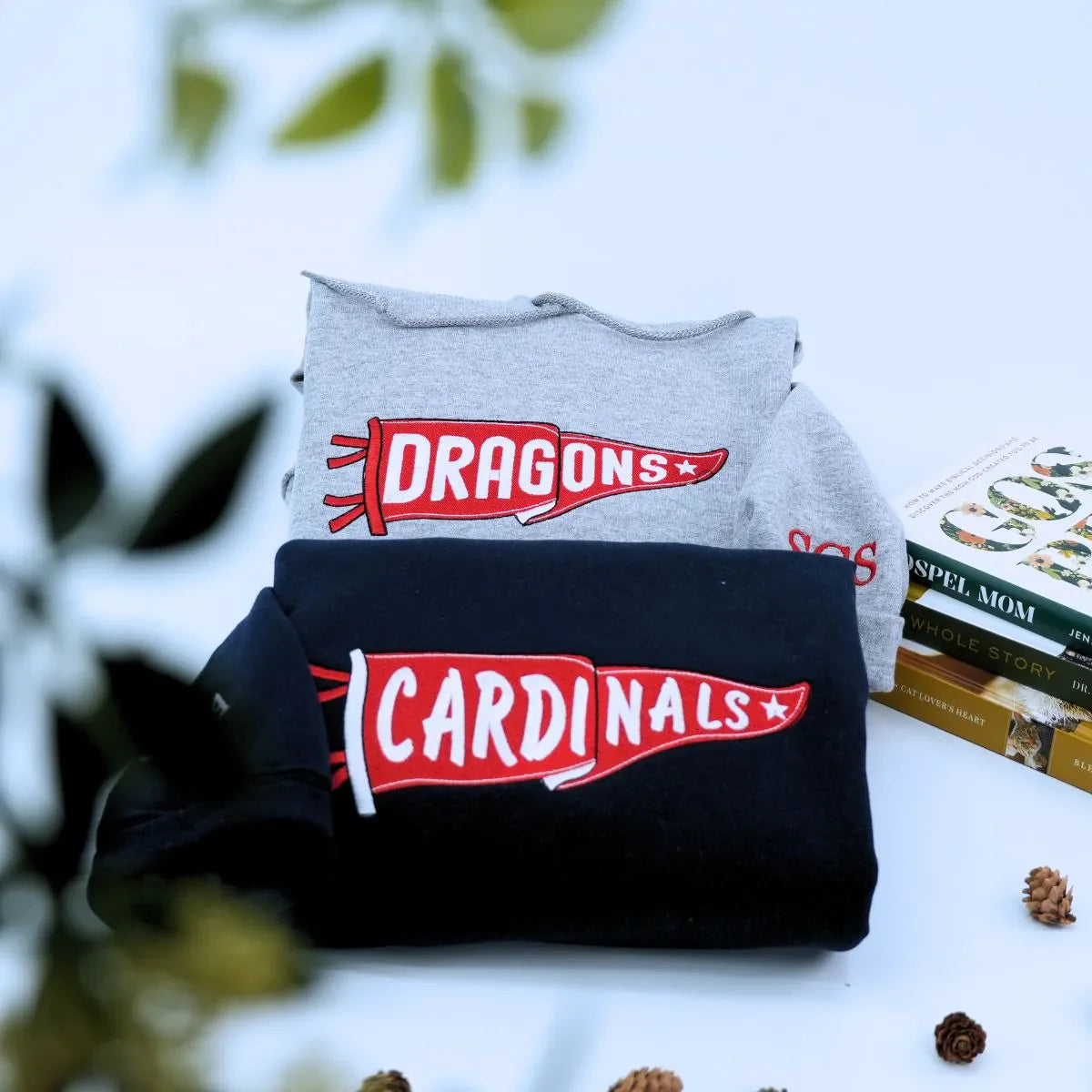 Custom Embroidered Pennant Sweatshirt or Hoodie with Team Name, College Football Sport Team Game Day Gift