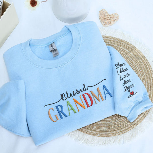Blessed Grandma Sweatshirt or Hoodie, Custom Embroidered Mother's Day Gift for Grandma