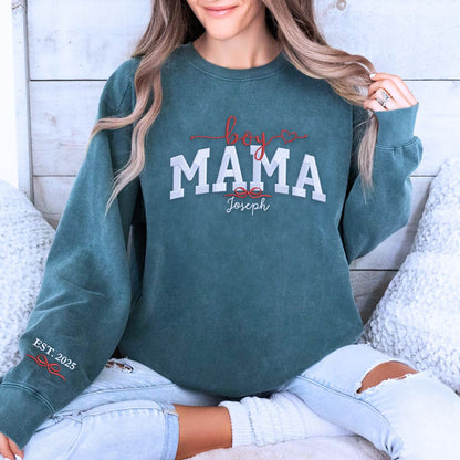 Boy Mama Sweatshirt or Hoodie with Embroidered Kids Names on Chest