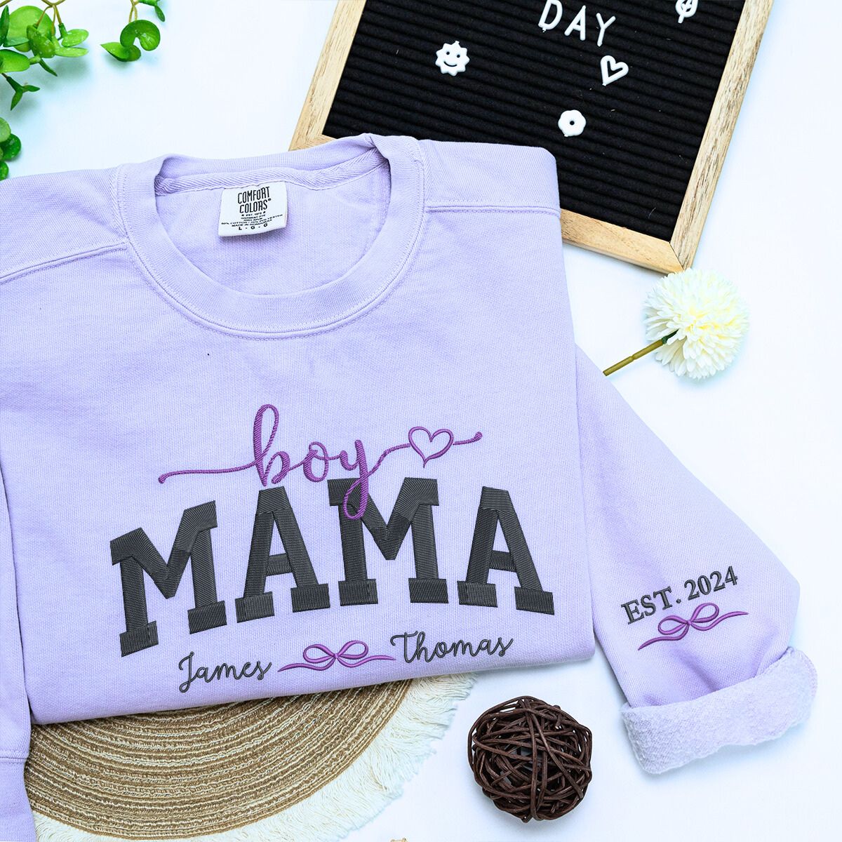 Boy Mama Sweatshirt or Hoodie with Embroidered Kids Names on Chest