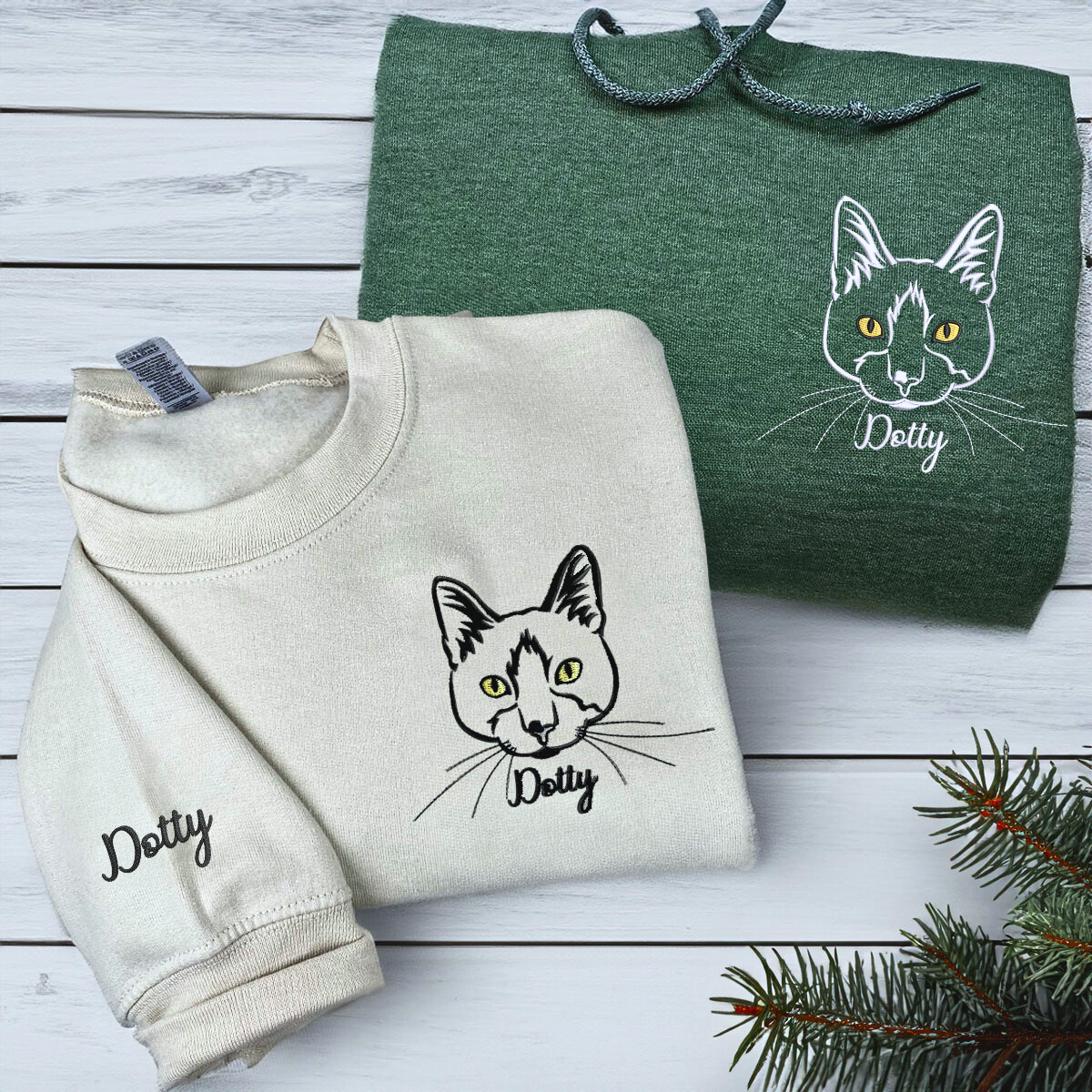 Cat Lover Twin Pack: Embroidered Crewneck Sweatshirt & Hoodie