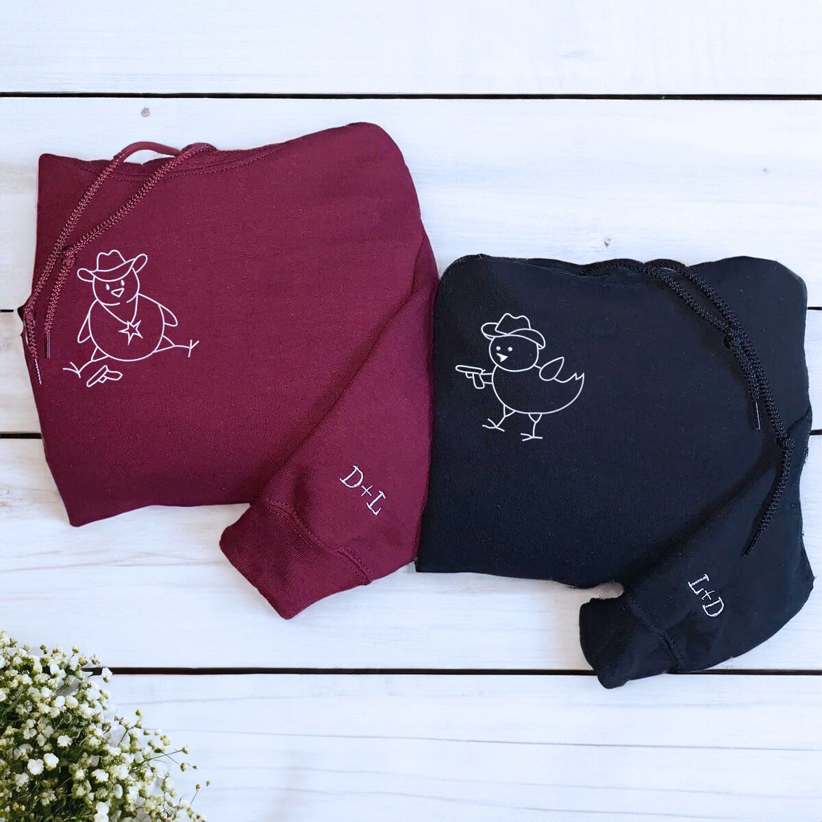 Couple Chicken Sweatshirt or Hoodie Matching, Custom Embroidered Valentine's Day Gifts for Couple