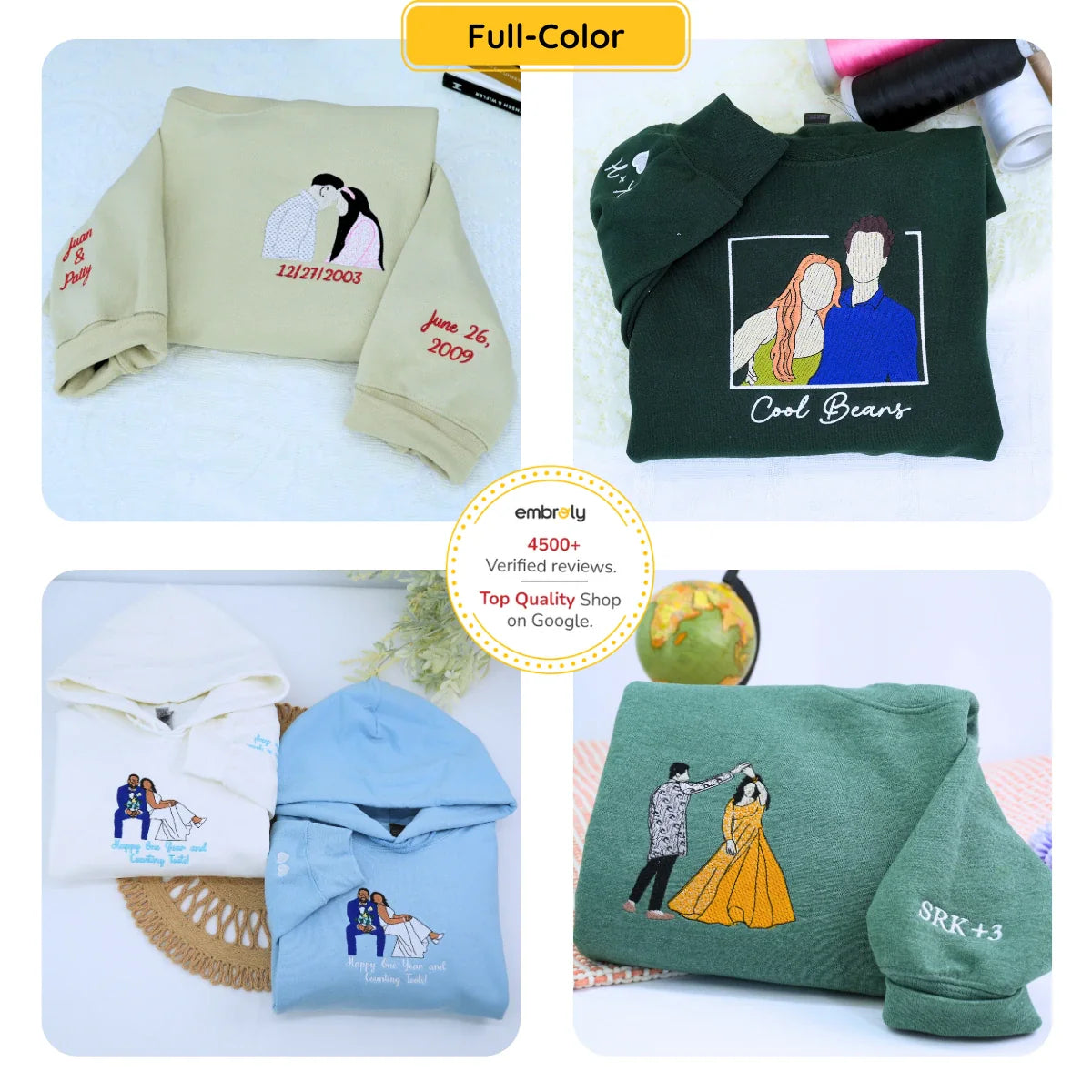 Custom Embroidered Photo Portrait Couple Hoodie or Sweatshirt, Personalized Gift for Him Her