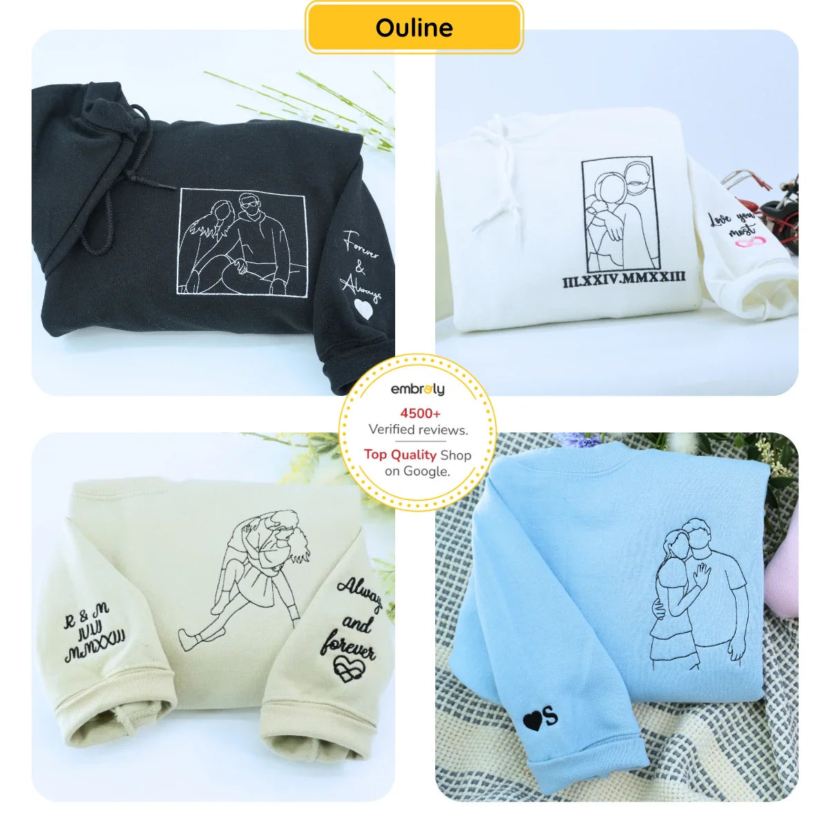 Custom Couple His and Her Portrait Shirt, Sweatshirt or Hoodie, Personalized Embroidered Gift for Him Her