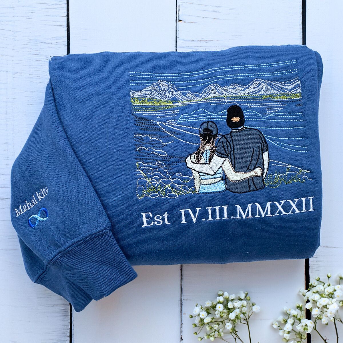 Custom Embroidered Line Art Hoodie from Your Photo, Memorial Sweatshirts