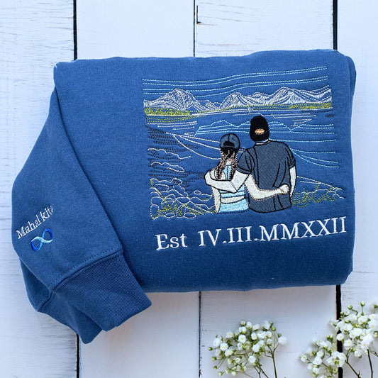 Custom Embroidered Line Art Hoodie from Your Photo, Memorial Sweatshirts