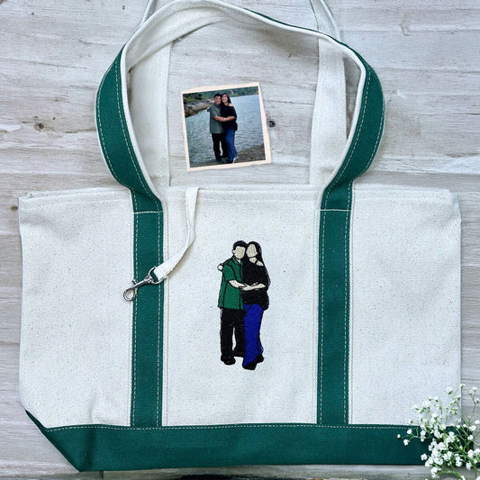 Custom Embroidered Portrait from Photo Tote Bag with Same Design