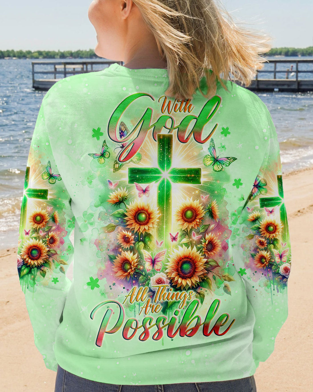 With God All Things Are Possible Sunflower Cross Women's All Over Print Shirt - Tlno2511232