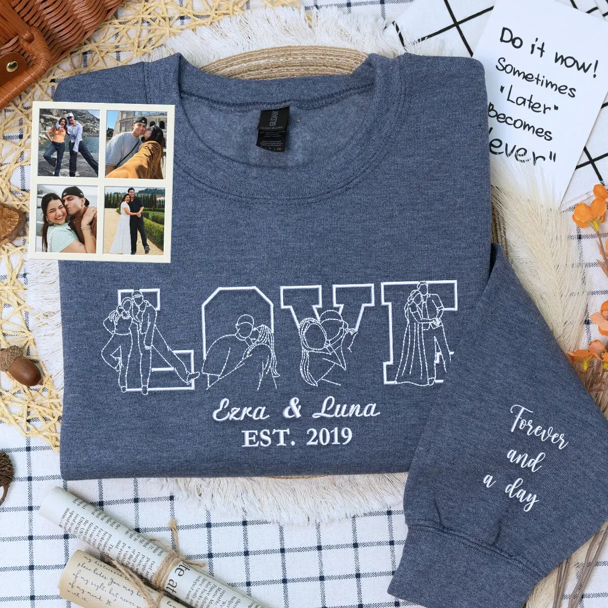 Custom Couple Love Life Photo Portrait Shirt, Sweatshirt or Hoodie, Personalized Embroidered Gift for Him Her