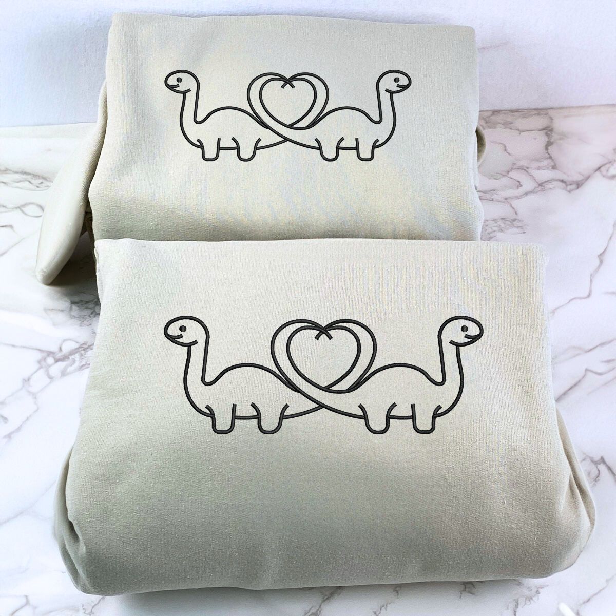 Custom Dinosaur Heart Shaped Tail Sweatshirt or Hoodie, Embroidered for Couple Valentine's Gifts