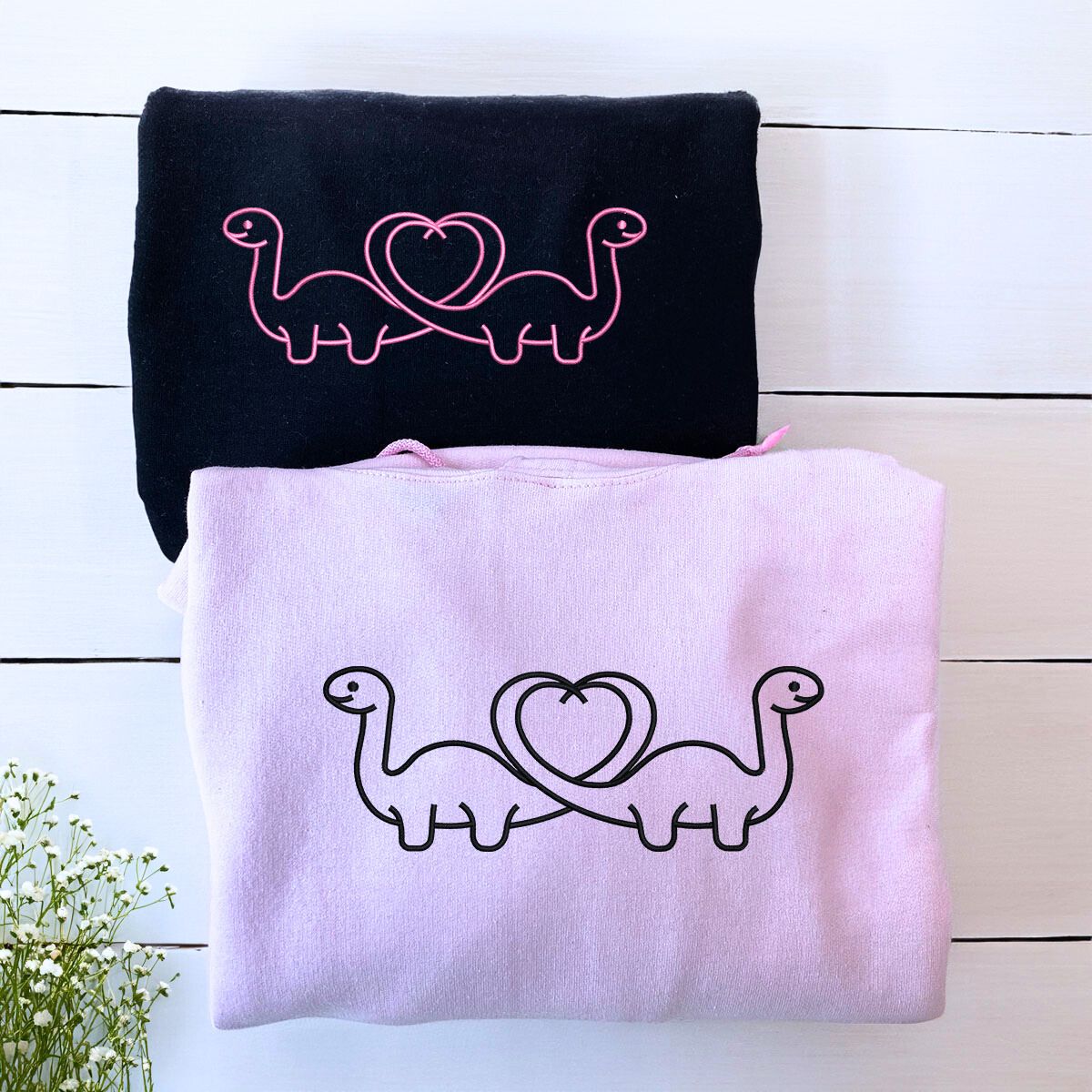 Custom Dinosaur Heart Shaped Tail Sweatshirt or Hoodie, Embroidered for Couple Valentine's Gifts