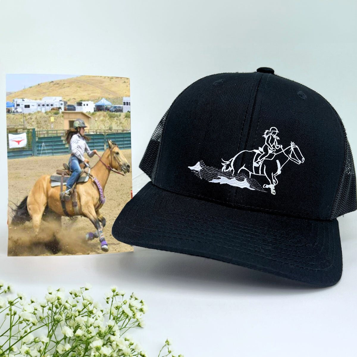 Custom Embroidered Horse Mom Hat from Photo, Equestrian Gift