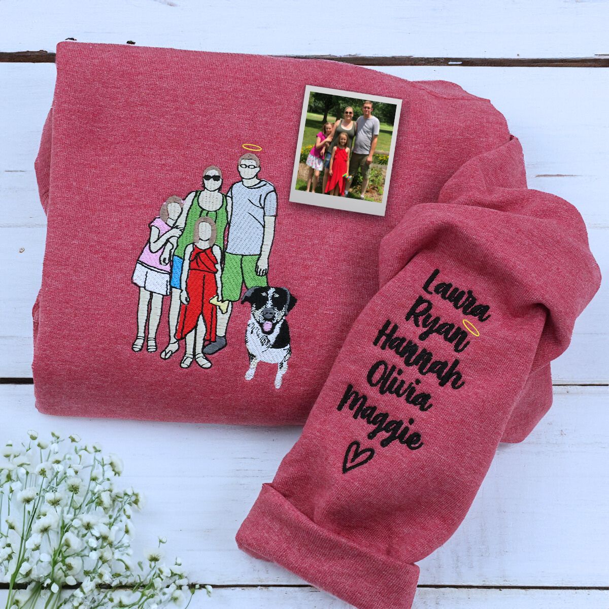 Custom Embroidered Line Art Hoodie from Your Photo, Memorial Sweatshirts