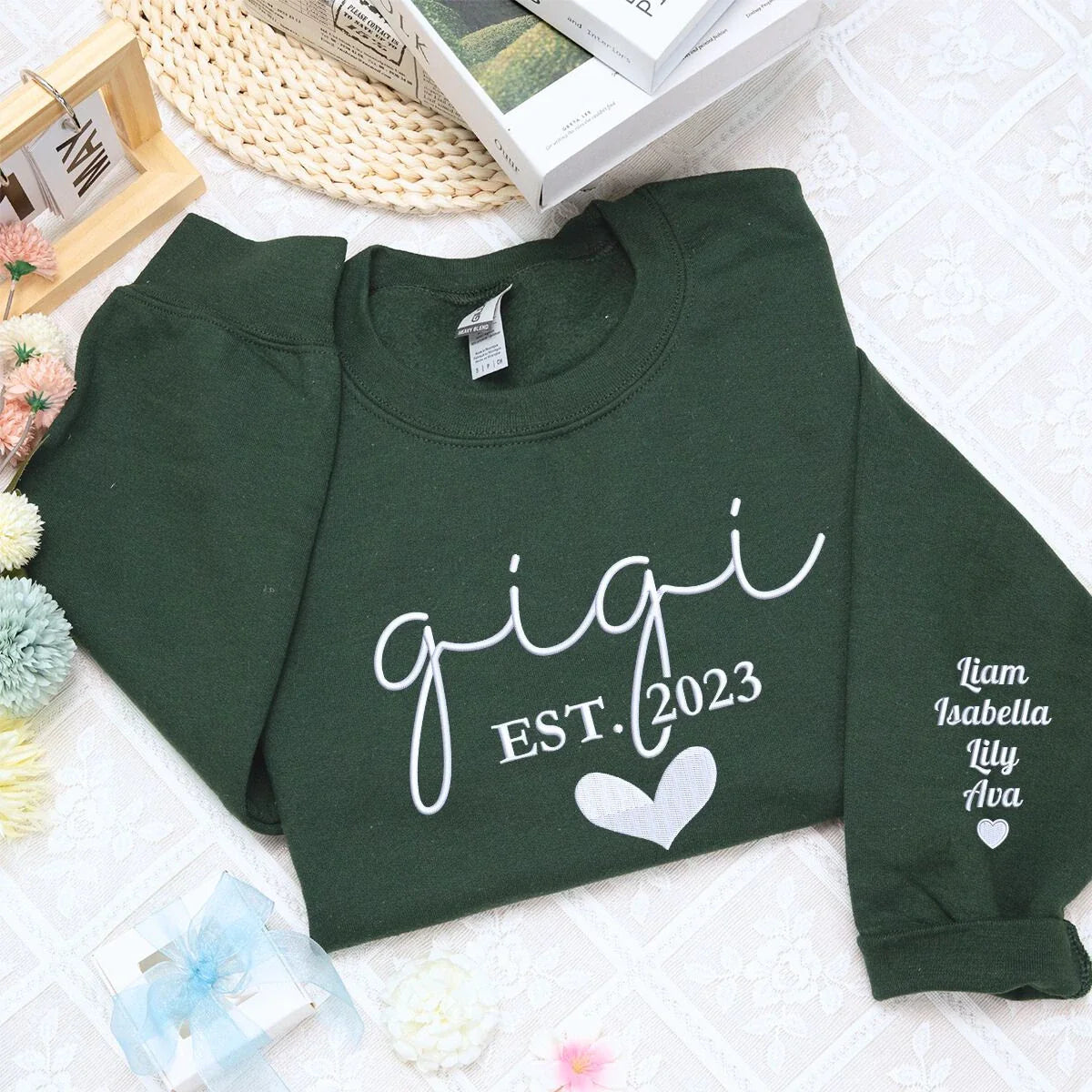 Best Aunt Ever Sweatshirt or Hoodie with Kids Names on Sleeve, Custom Embroidered Gift for Auntie