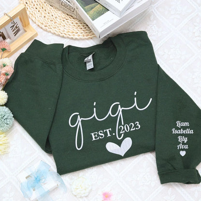Best Aunt Ever Sweatshirt or Hoodie with Kids Names on Sleeve, Custom Embroidered Gift for Auntie