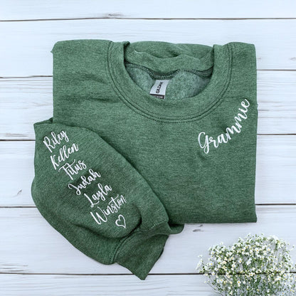 Aunt Sweatshirt or Hoodie with Niece or Nephew Names on Sleeve, Custom Embroidered Gift for Aunt