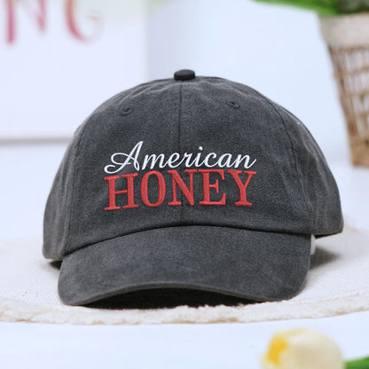 American Honey Embroidered Dyed Hat, 4th July Gift