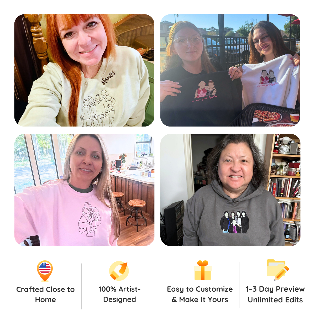 Custom Embroidered Line Art Hoodie from Your Photo, Memorial Sweatshirts