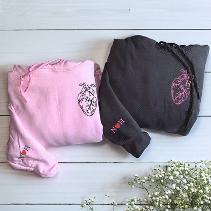 Anatomical Heart Sweatshirt or Hoodie, Custom Embroidered Gift for Couple Gifts Valentines