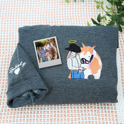 Custom Embroidered Line Art Hoodie from Your Photo, Memorial Sweatshirts