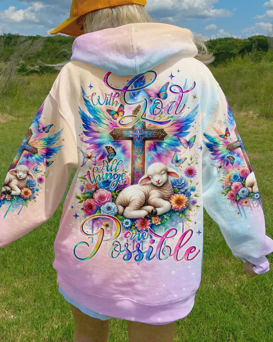 With God All Things Are Possible Lamb Wings Women's All Over Print Shirt - Tlno0911233