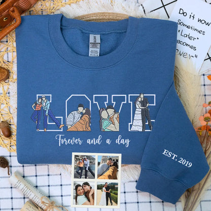 Custom Couple Love Life Photo Portrait Shirt, Sweatshirt or Hoodie, Personalized Embroidered Gift for Him Her