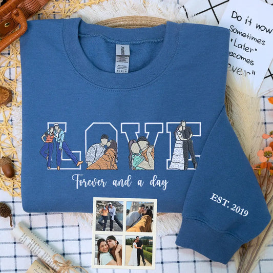 Custom Couple Love Life Photo Portrait Shirt, Sweatshirt or Hoodie, Personalized Embroidered Gift for Him Her