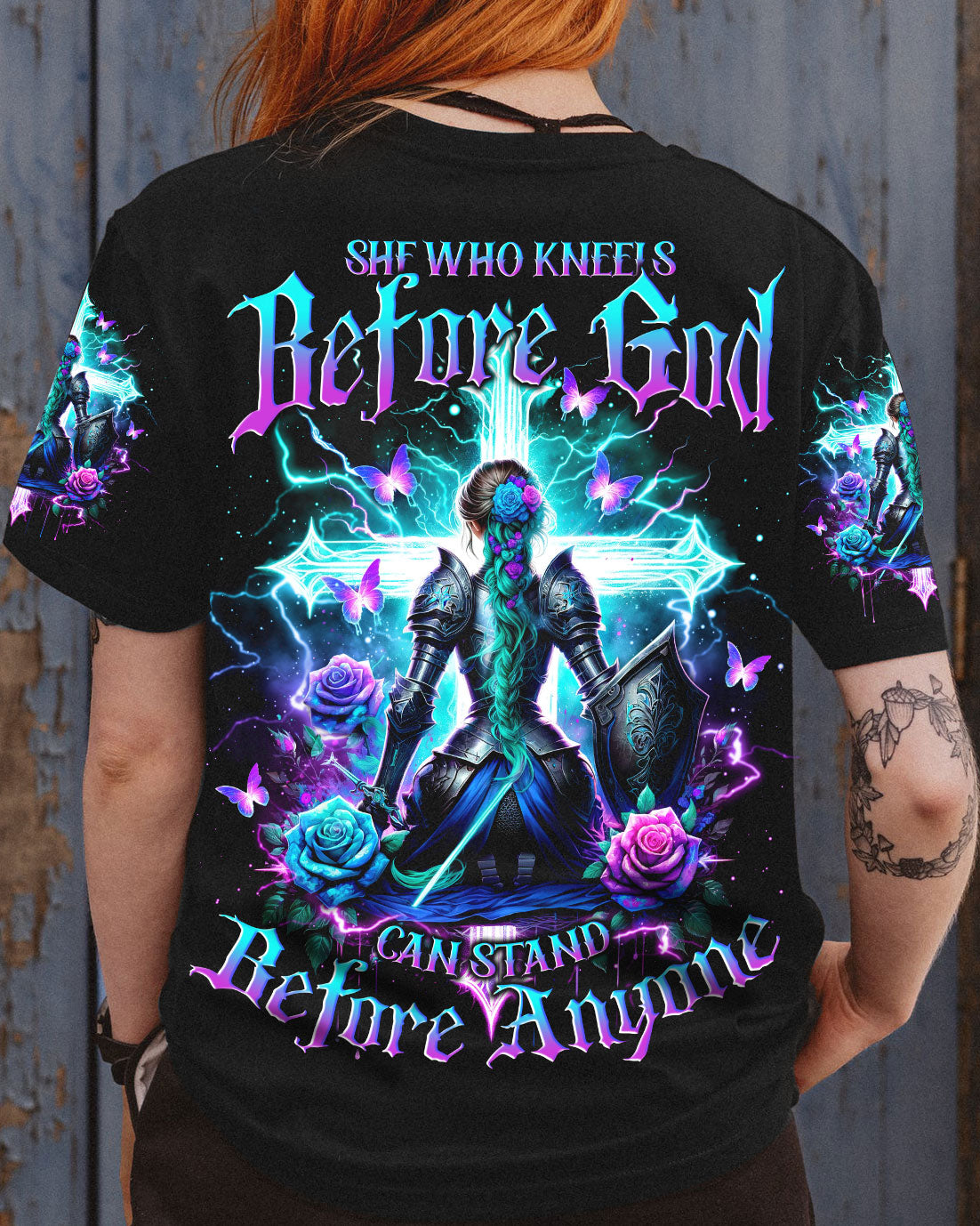 She Who Kneels Before God Warrior Cross Women's All Over Print Shirt - Tlno1201243