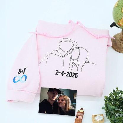 Custom Couple His and Her Portrait Shirt, Sweatshirt or Hoodie, Personalized Embroidered Gift for Him Her