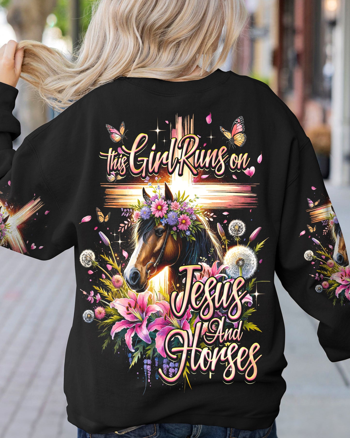 Runs On Jesus And Horses Women's All Over Print Shirt - Ty0112232