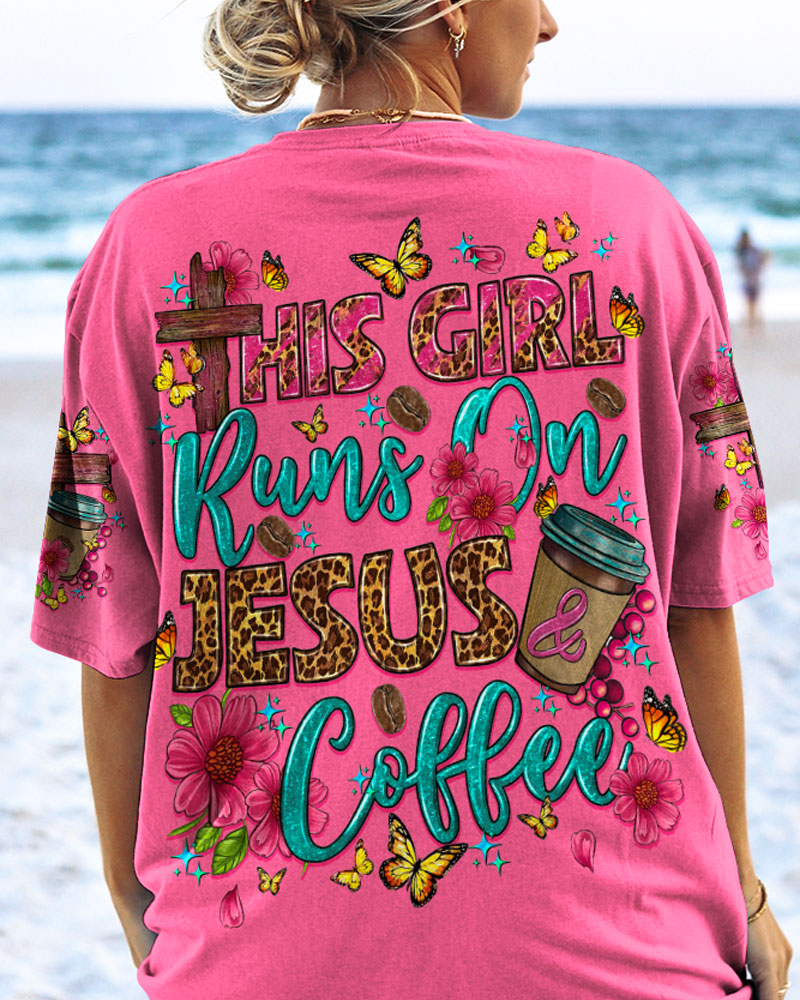 This Girl Runs On Jesus And Coffee Women's All Over Print Shirt - Ty0807232